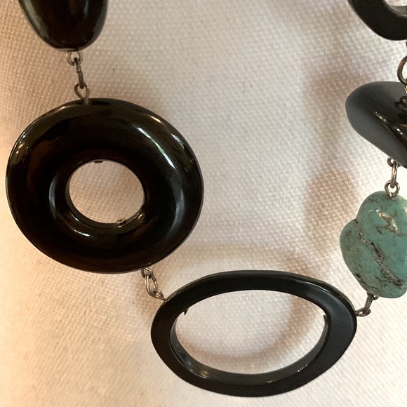 Chicos Black and Turquoise stone 21 inch necklace with silver accents. - Picture 3 of 12